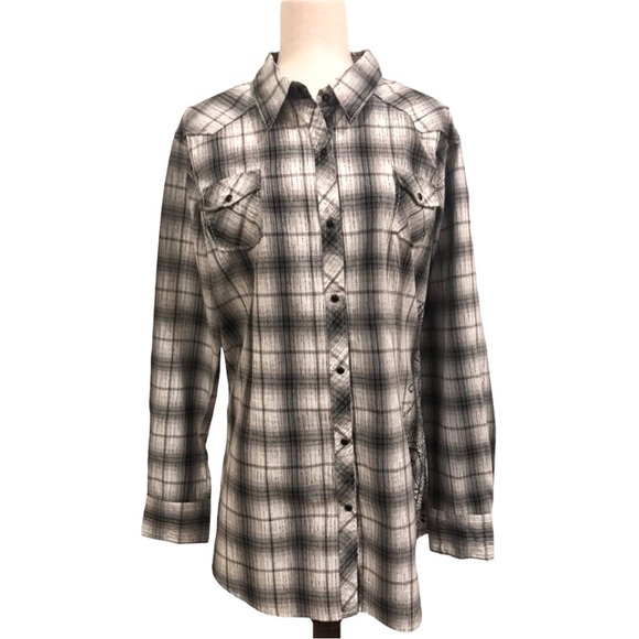 Panhandle Slim Western Shirt Black and White Black Snaps Embroidered Size XL - Picture 9 of 9